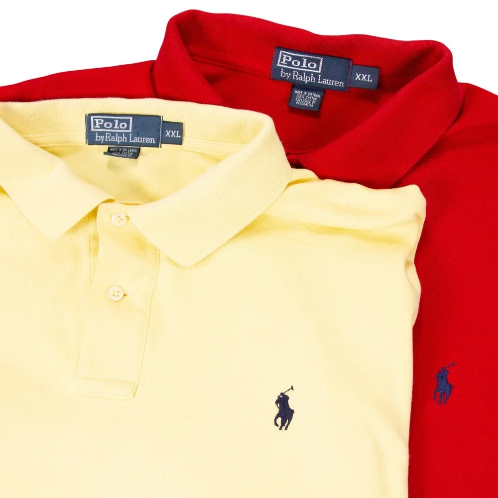Lot of 2 Vintage Polo Ralph Lauren Mens 2XL Polo Shirts‎ Yellow Red Short Sleeve